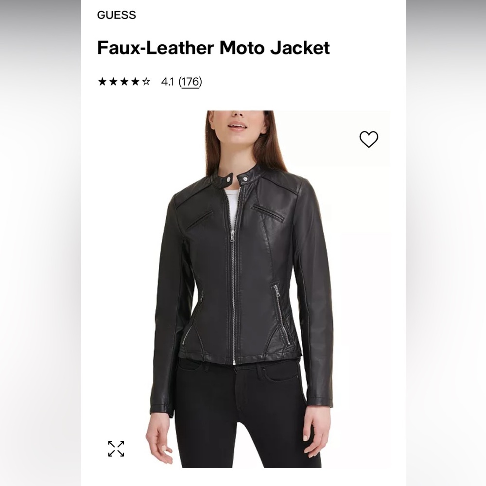 GUESS Faux Leather Moto Jacket - Small
